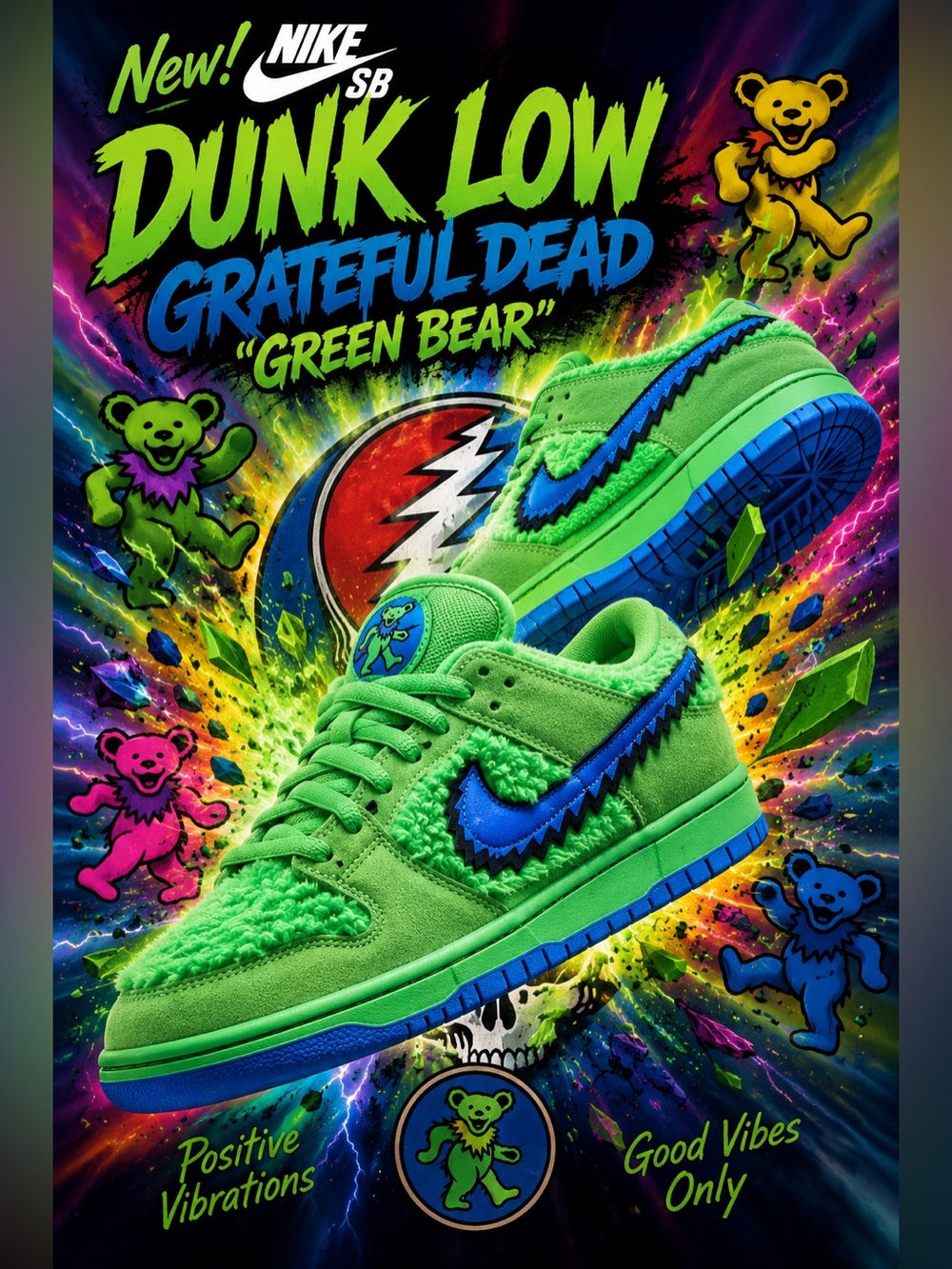 New!🔥Nike SB Dunk Low Grateful Dead “Green Bear” sneakers!🔥
